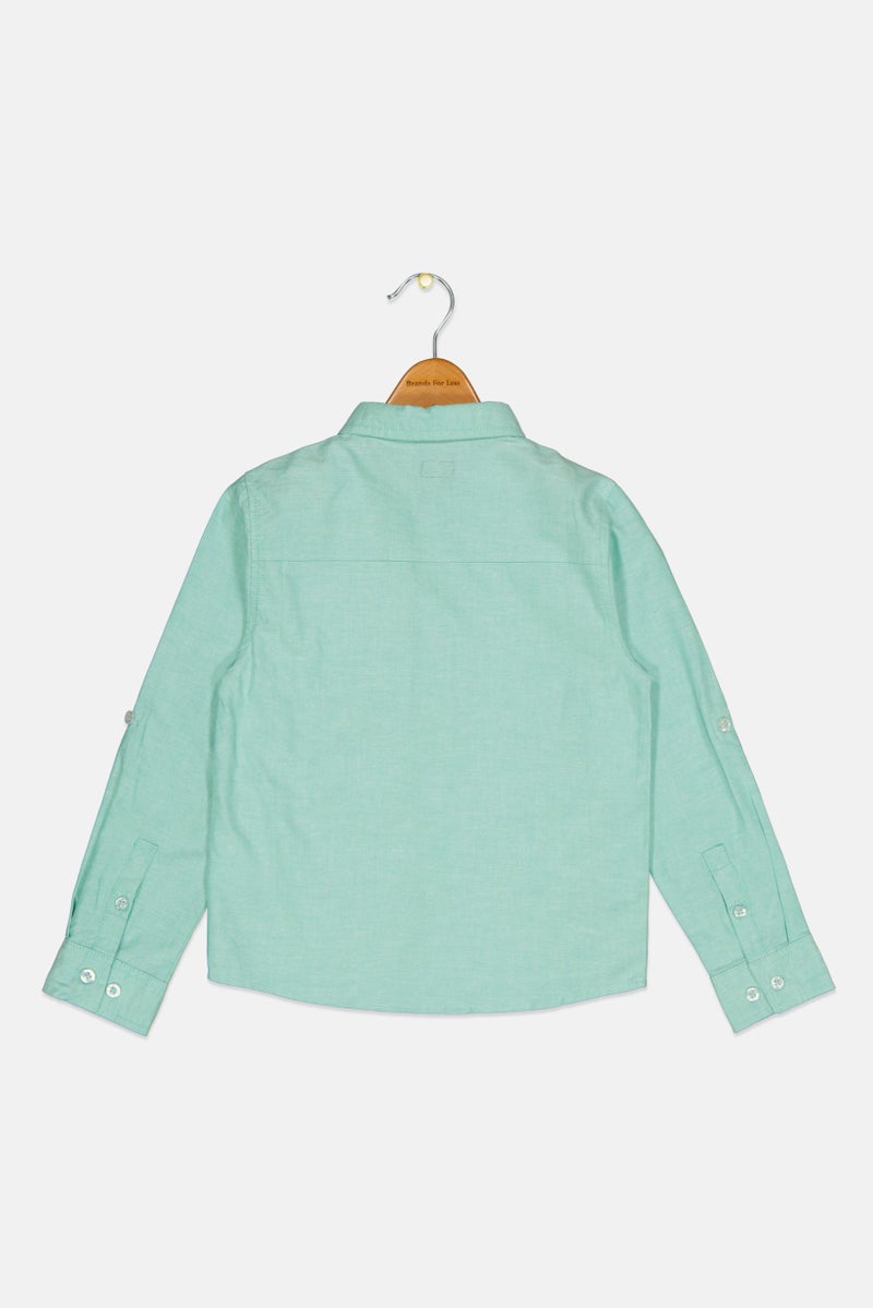 DKNY Kids Boy Regular Fit Solid Long Sleeves Casual Shirt, Green  - Image 2