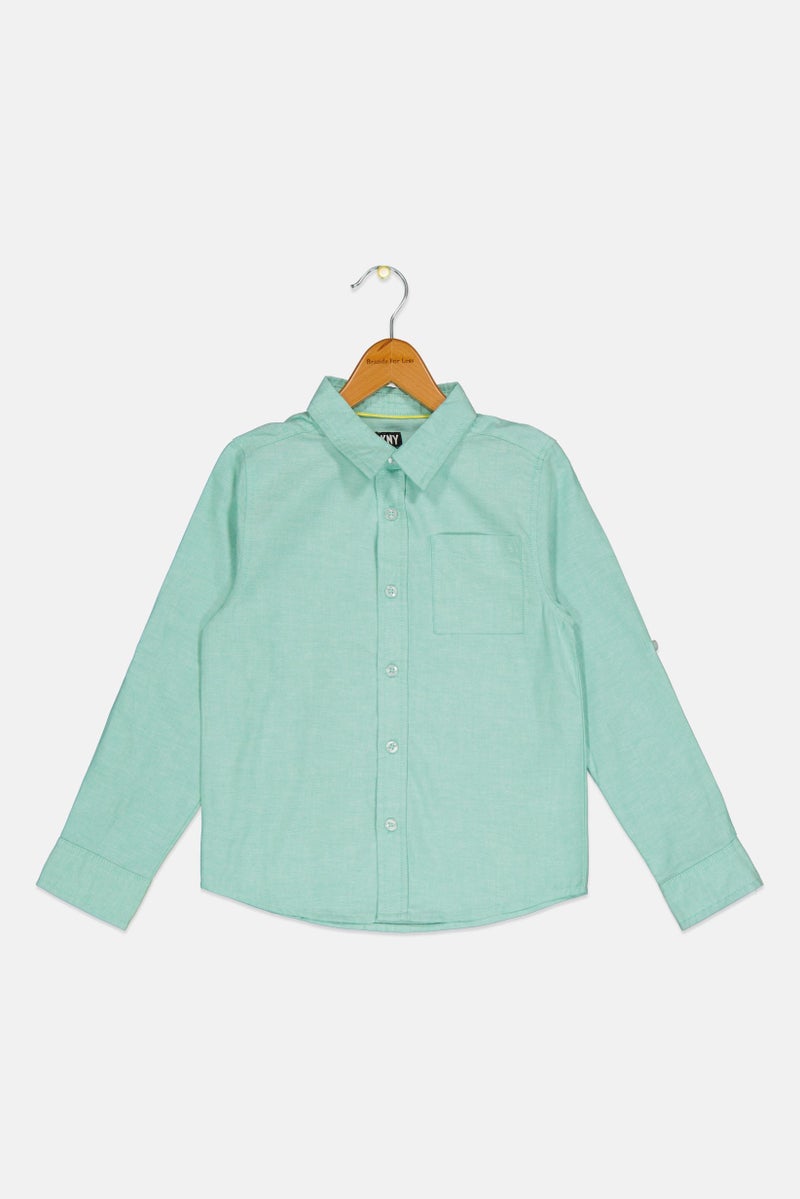 DKNY Kids Boy Regular Fit Solid Long Sleeves Casual Shirt, Green  - Image 1