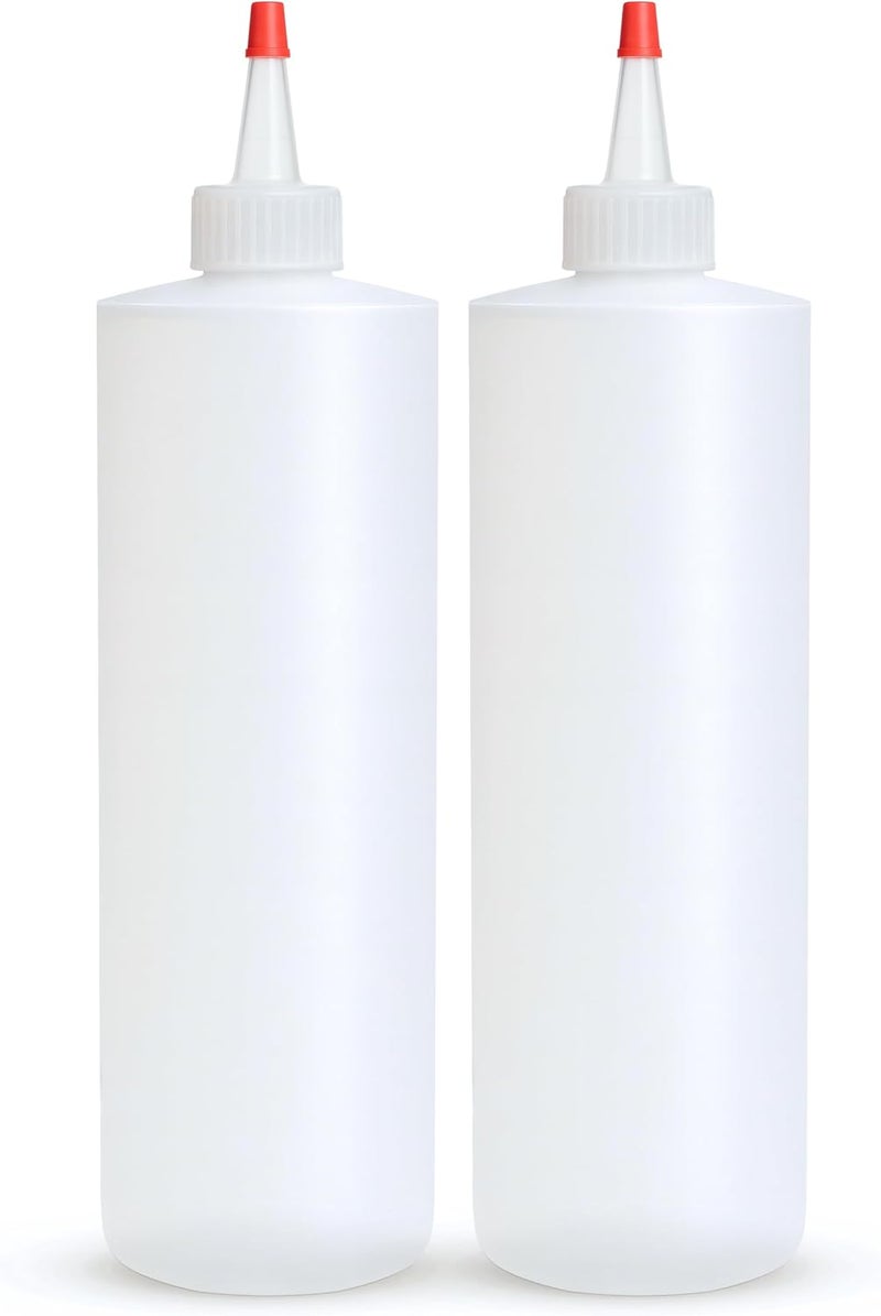 BRIGHTFROM Empty Squeeze Bottles 16 OZ, 2 PACK Squirt Containers with Red Top, BPA Free for Condiments, Syrup, Ketchup, Sauces, Dressing, Oil, Honey | Arts and Crafts - Leak Proof - Kitchen - Image 1