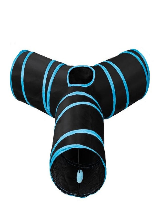 WAONIQ 3 Way Foldable Cat Tunnel Tear Tube Interactive Toy for Pets Black Blue Suitable for Cat Dog Kitten Rabbit Indoor Outdoor Play - Image 1