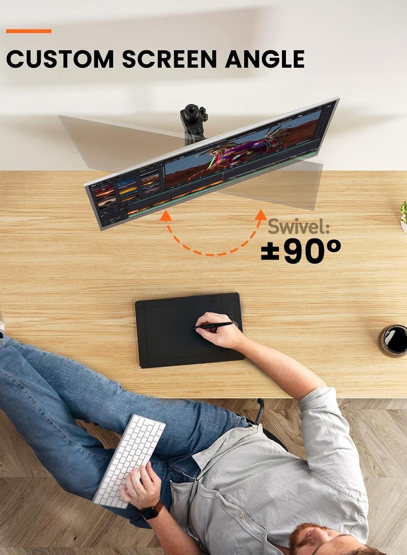TIGER Monitor Mount for 13-32'' Screens – Adjustable Height and Angle, Supports Up to 17.6lbs, Improved LCD/LED Riser, Single Desk Mount Stand, Black  - Image 4