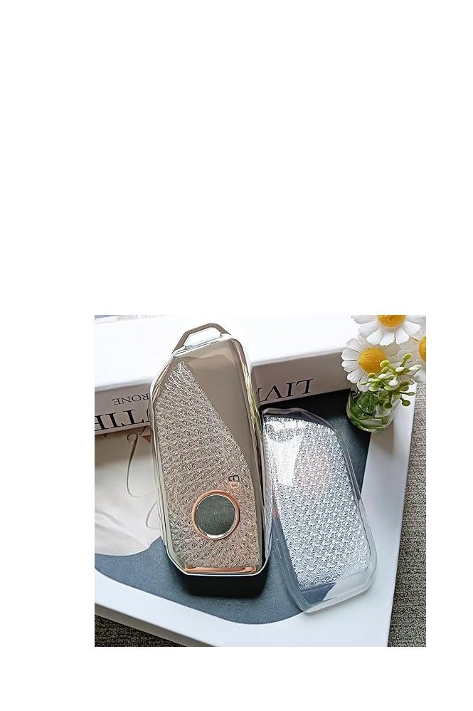 OUYoo غطاء مفتاح BMW من OUYoo، واقي مفاتيح TPU ناعم مع سلسلة مفاتيح لامعة لموديلات BMW 2023 2024 من الفئات 7 (740 – 760i) وi5 وi7 وiX وX1 وX5 وX6 وX7 وXM (أبيض كريستالي). - Image 3