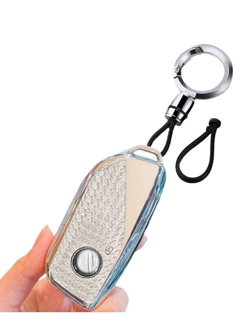 OUYoo for BMW Key Fob Cover, Soft TPU Keys Protector Bling Key Fob Keychain for BMW 2023 2024 7 Series 740 760i I5 I7 IX X1 X5 X6 X7 XM(white).