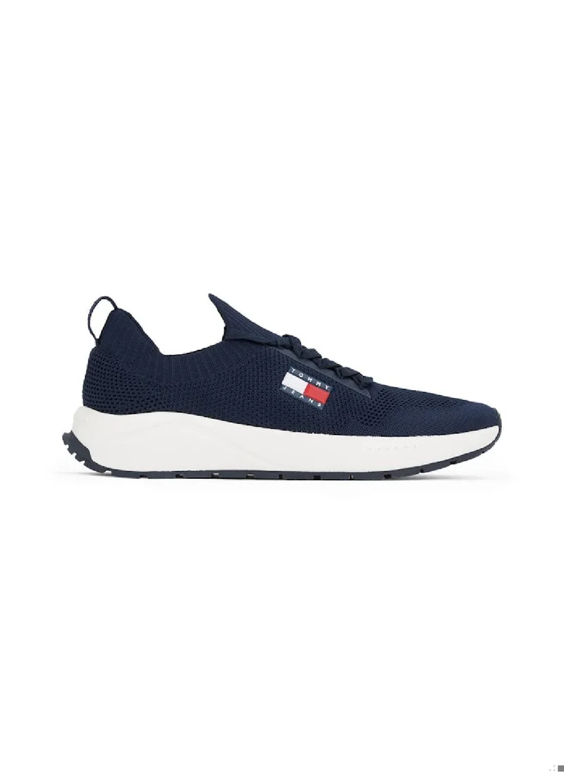 TOMMY JEANS Men's Logo Embossed Knit Sneakers - Polyester, Blue