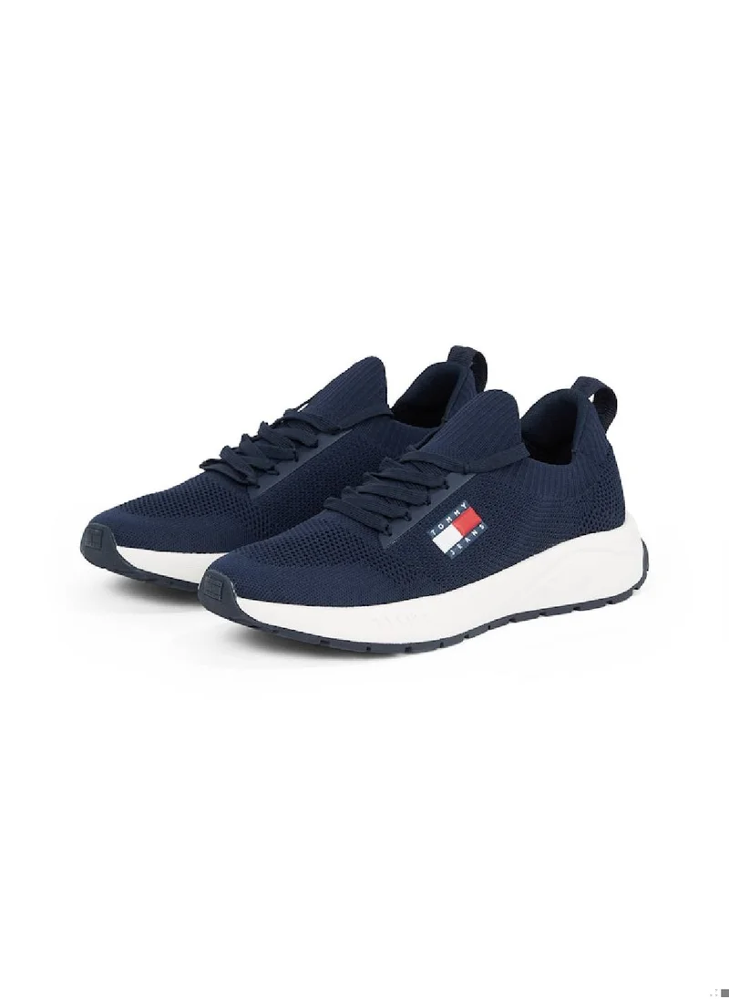 TOMMY JEANS Men's Logo Embossed Knit Sneakers - Polyester, Blue