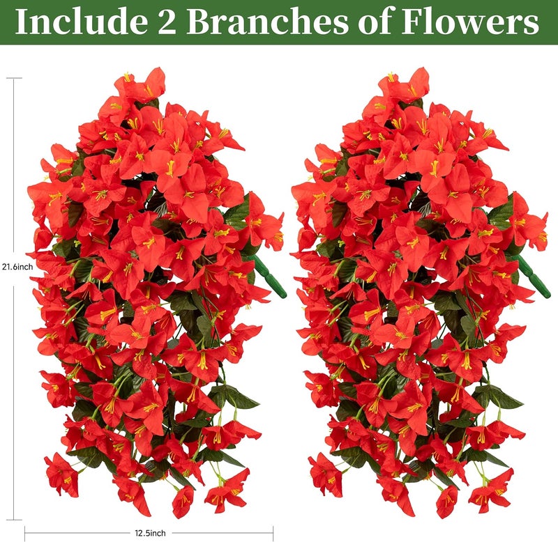 ColoPlay Artificial Bougainvillea Hanging Flowers Plants - 2 PCS faux Bougainvillea artificial flowers with Long Trailing Vines for Outdoor Decoration, Perfect for Porch, Garden, Urn Patio Balcony (Red) - Image 3