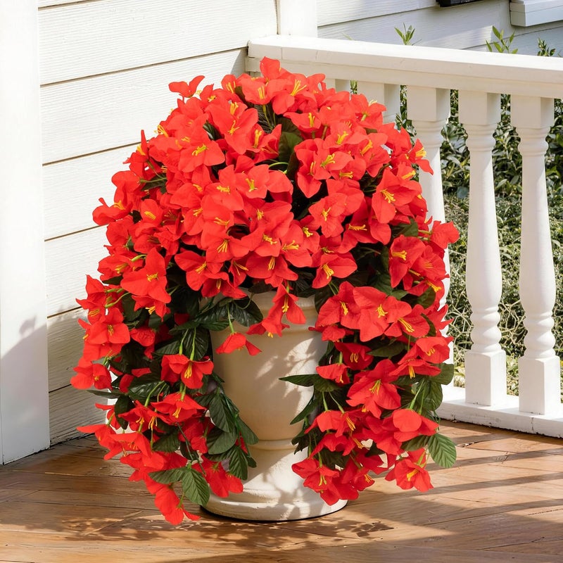 ColoPlay Artificial Bougainvillea Hanging Flowers Plants - 2 PCS faux Bougainvillea artificial flowers with Long Trailing Vines for Outdoor Decoration, Perfect for Porch, Garden, Urn Patio Balcony (Red) - Image 1