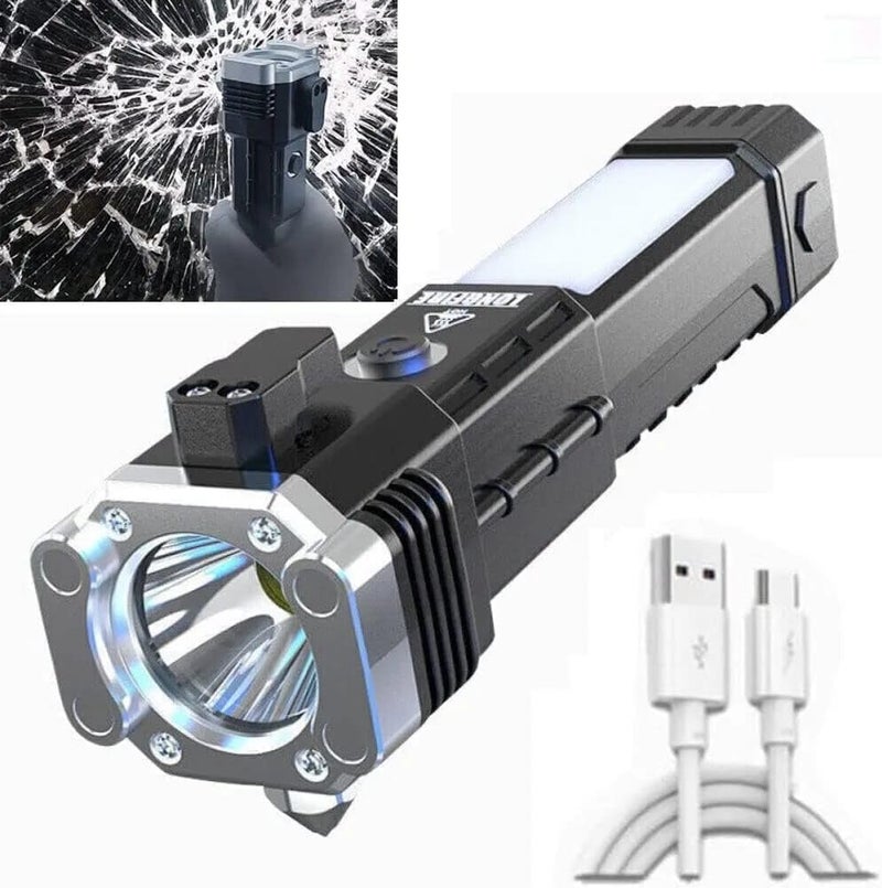 Generic Onlinenest Portable Torch LED Flashlight Long Beam Range Power Bank Hammer Strong Magnets Window Glass and Seat Belt Cutter  - Image 1