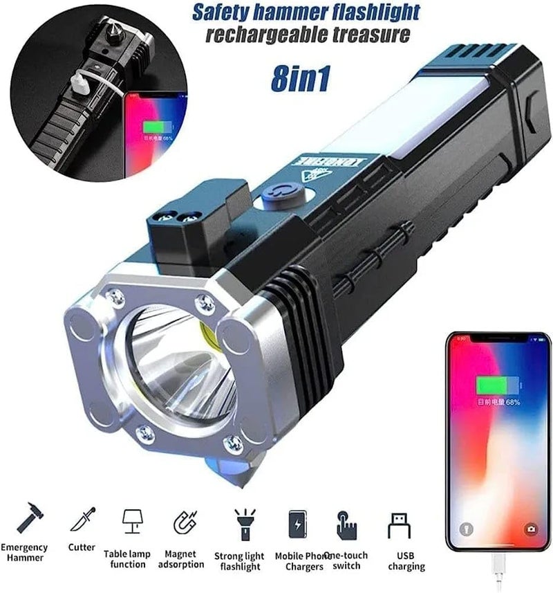 Generic Onlinenest Portable Torch LED Flashlight Long Beam Range Power Bank Hammer Strong Magnets Window Glass and Seat Belt Cutter  - Image 2