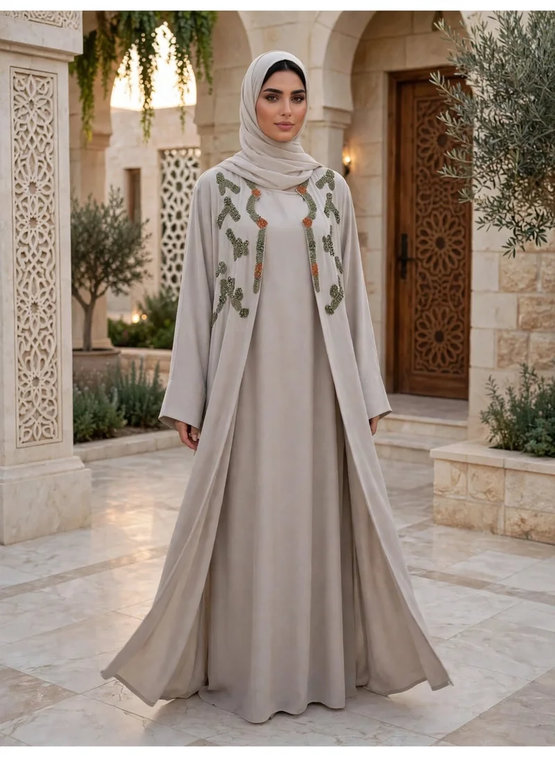 Ikkxa  Elegant Bodice Beaded Straight Cut Abaya for Women | Best Price UAE