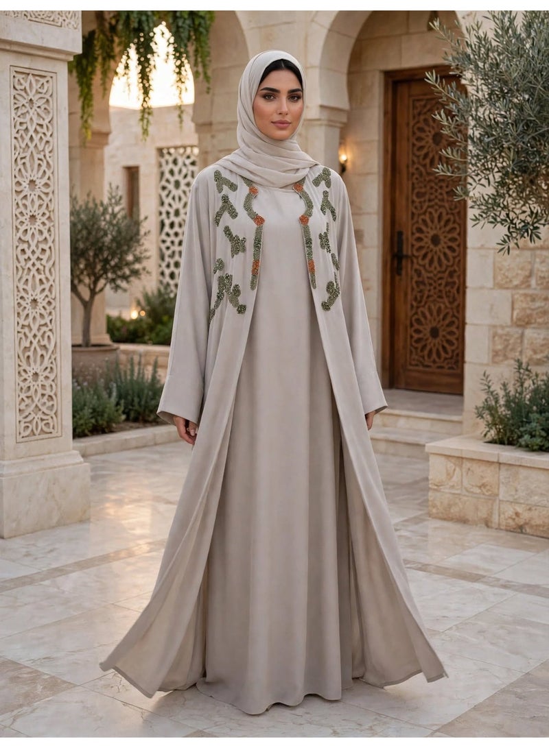 IKKXA Elegant Bodice Beaded Straight Cut Abaya - Image 5