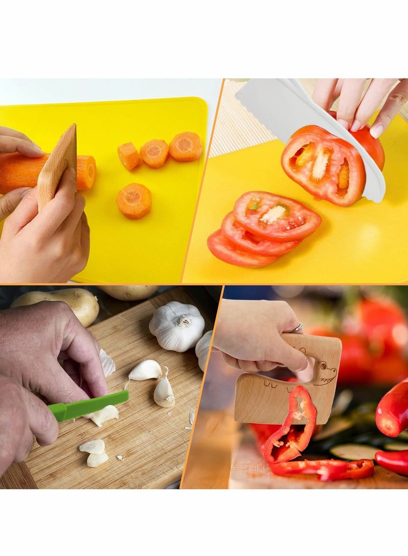 Excefore Wooden Kids Kitchen Knife Set Include Wood Kids Safe Knife, Serrated Edges Plastic Toddler Knife, Crinkle Cutter, Sandwich Cutter, Y Peeler, Cutting Board, 11 Pieces - Image 4