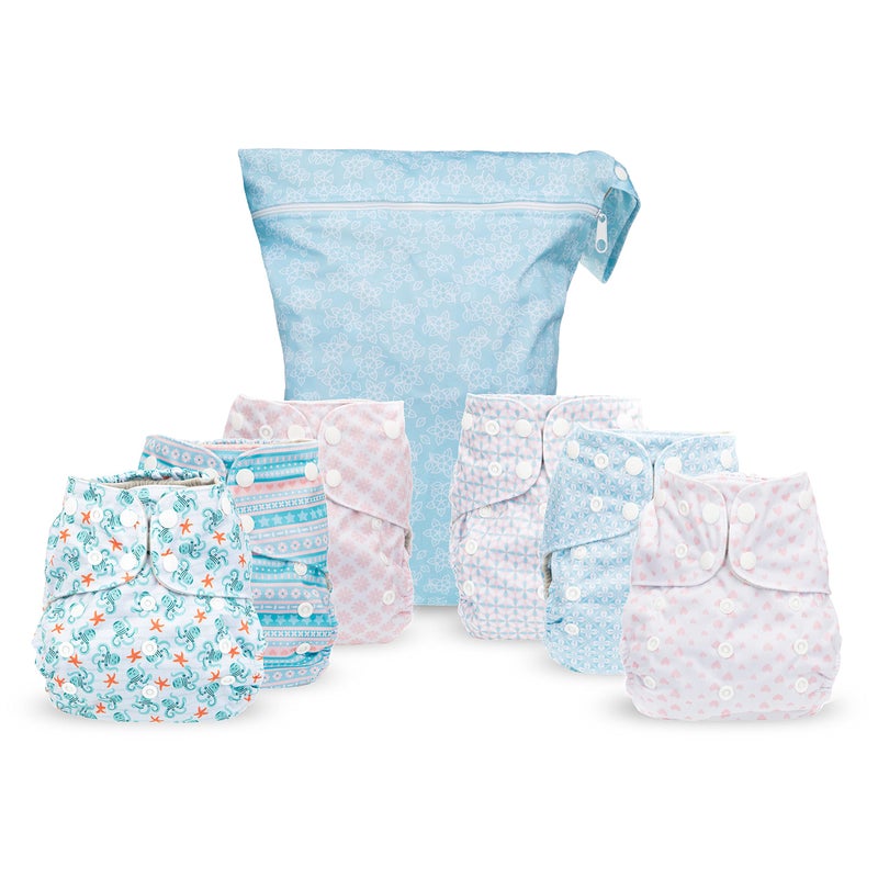 Simple Being Reusable Cloth Diapers Double Gusset One Size Adjustable Washable Soft Absorbent Waterproof Cover EcoFriendly Unisex Baby Girl Boy six 4Layers Microfiber Inserts Stripes