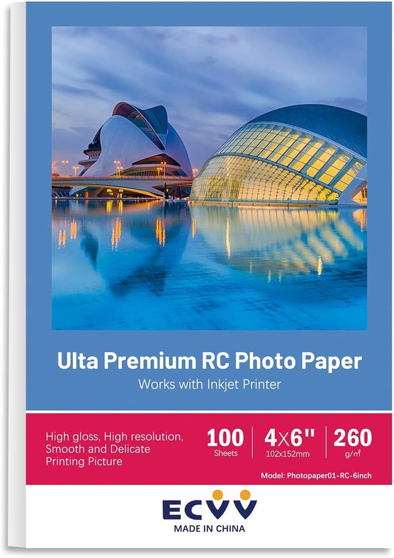 ECVV 6 Inch Cast Coated Photo Paper For Printer 4X6 Inch (102*152Mm) Photograph Print Paper White Glossy (100 Sheets） - Image 1