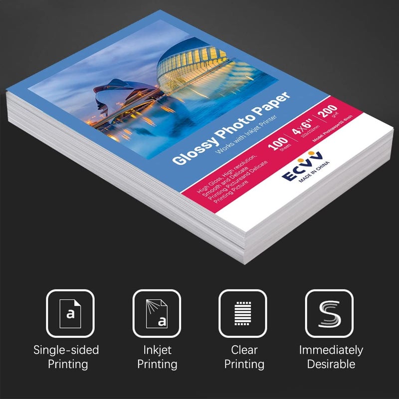 ECVV 6 Inch Cast Coated Photo Paper For Printer 4X6 Inch (102*152Mm) Photograph Print Paper White Glossy (100 Sheets） - Image 2