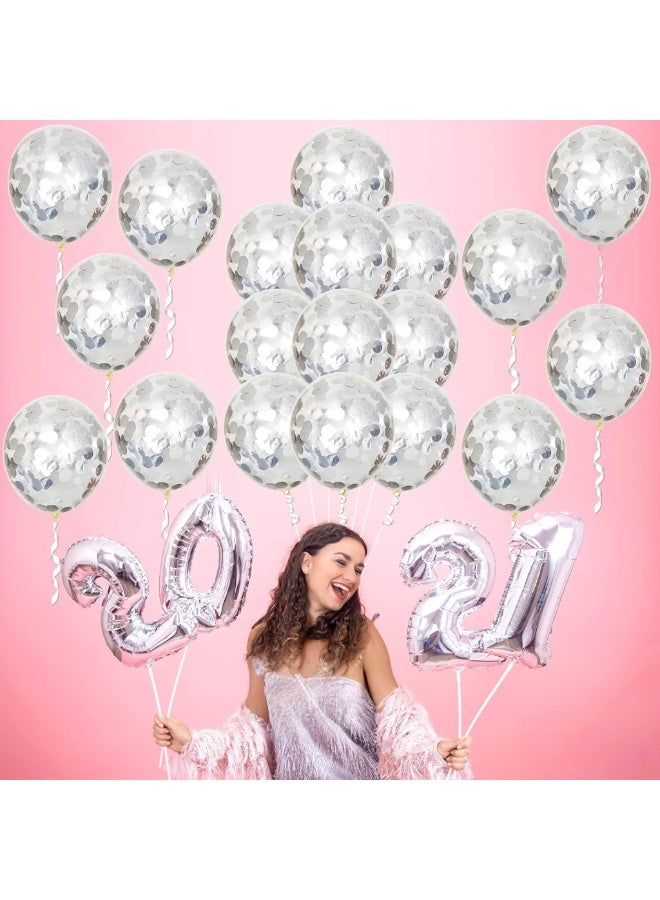 مجموعة بالونات كونفتي فضية - عبوة من ٣٠ بالون، مقاس ١٢ إنش | تزيين حفلات بالونات فضية | بالونات كونفتي فضية لتزيين حفلات أعياد الميلاد | بالونات لاتكس لحفلات الزفاف، المنزل، أو تزيين المكتب - Image 4
