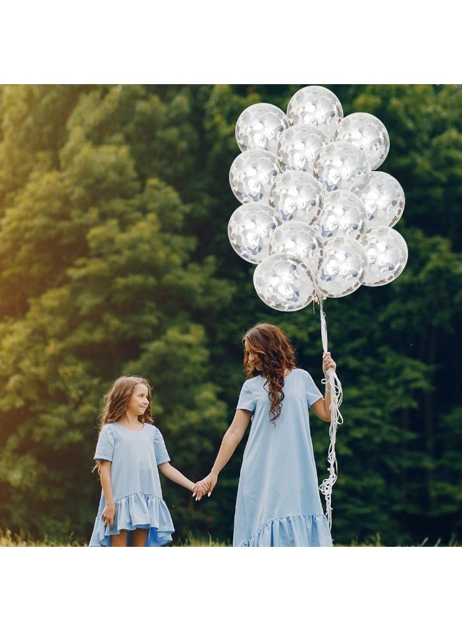 مجموعة بالونات كونفتي فضية - عبوة من ٣٠ بالون، مقاس ١٢ إنش | تزيين حفلات بالونات فضية | بالونات كونفتي فضية لتزيين حفلات أعياد الميلاد | بالونات لاتكس لحفلات الزفاف، المنزل، أو تزيين المكتب - Image 2