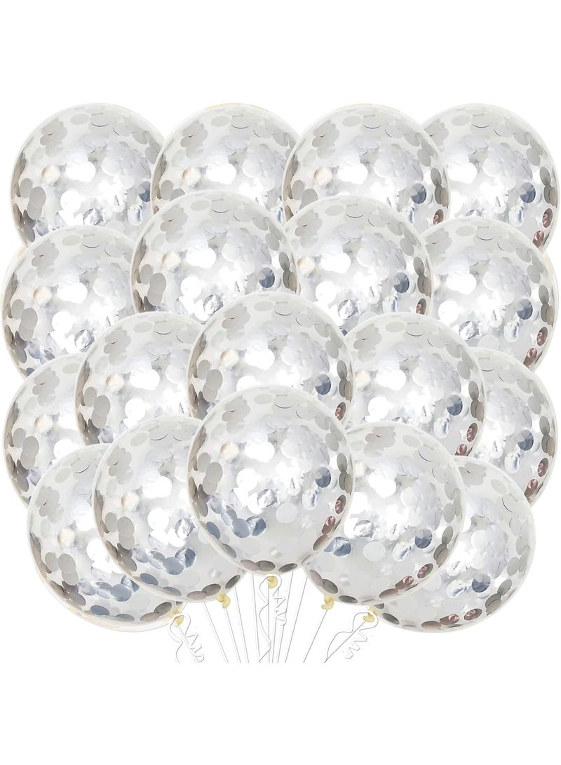 مجموعة بالونات كونفتي فضية - عبوة من ٣٠ بالون، مقاس ١٢ إنش | تزيين حفلات بالونات فضية | بالونات كونفتي فضية لتزيين حفلات أعياد الميلاد | بالونات لاتكس لحفلات الزفاف، المنزل، أو تزيين المكتب - Image 1