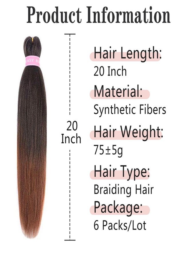 MSBELLE Brown Braiding Hair Pre Stretched,20 Inch 6 Pack Prestretched Ombre Braiding Hair Extensions for Women Synthetic Soft Yaki Texture Crochet Braids Hair Extensions(1B/30#) - Image 2