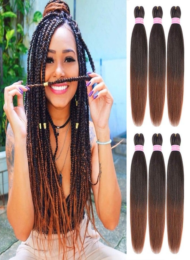 MSBELLE Brown Braiding Hair Pre Stretched,20 Inch 6 Pack Prestretched Ombre Braiding Hair Extensions for Women Synthetic Soft Yaki Texture Crochet Braids Hair Extensions(1B/30#) - Image 1