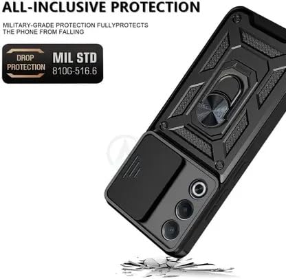 SPAZY CASE® Oppo K13x 5g Back Cover | Heavy Duty Hybrid Case with 360 Degree Rotating Finger Ring Holder + Slider Shutter Camera Protection Case for Oppo K13x 5g - Black - Image 2