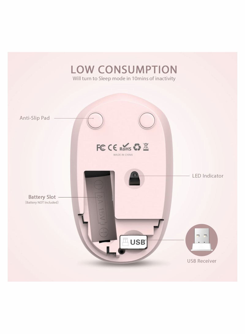 NIBEMINENT Wireless Mouse, 2.4G Noiseless Mouse with USB Receiver - Portable Computer Mice for PC, Tablet, Laptop, Notebook Windows System Pink  - Image 3