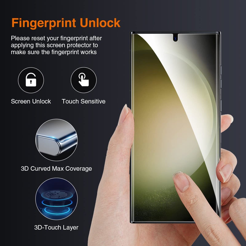 ال كي قطعتان من واقي الشاشة LK وقطعتان من واقي عدسة الكاميرا، متوافق مع هاتف Samsung Galaxy S23 Ultra 5G، طبقة TPU شفافة عالية الدقة، صديقة للحافظة، تدعم فتح بصمة الإصبع، خالية من الفقاعات - Image 5