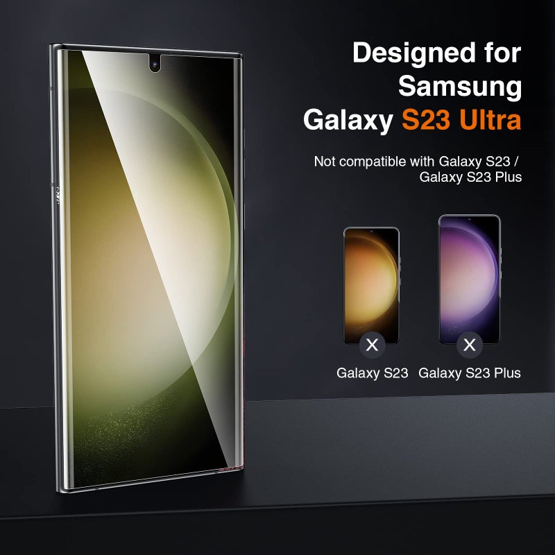ال كي قطعتان من واقي الشاشة LK وقطعتان من واقي عدسة الكاميرا، متوافق مع هاتف Samsung Galaxy S23 Ultra 5G، طبقة TPU شفافة عالية الدقة، صديقة للحافظة، تدعم فتح بصمة الإصبع، خالية من الفقاعات - Image 2