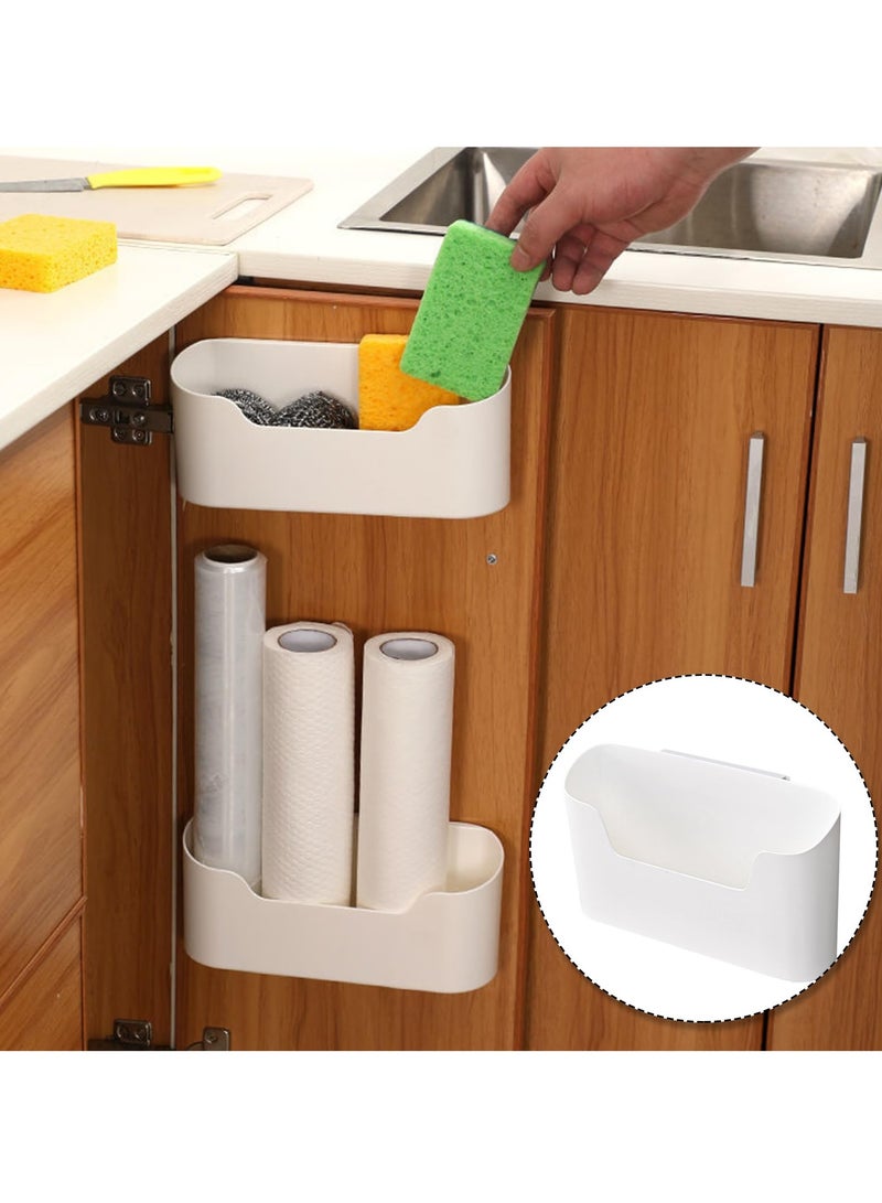 SYOSI Wall Mounted Storage Box, 4 PCS Kitchen Cabinet Door Organizer, Self-Adhesive, No Drilling Required, 23.4 x 10.8 x 6.8 cm, Ideal for Organizing Small Items in Kitchen, Bathroom, Fridge, White - Image 5