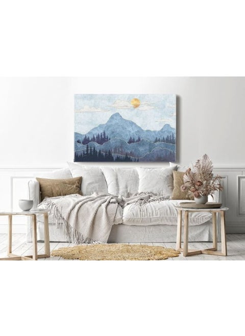 Canvas Wall Art, Abstract Framed Portrait of Silhouettes of mountains with trees 120x80cm
