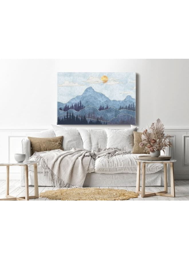 Canvas Wall Art, Abstract Framed Portrait of Silhouettes of mountains with trees 120x80cm