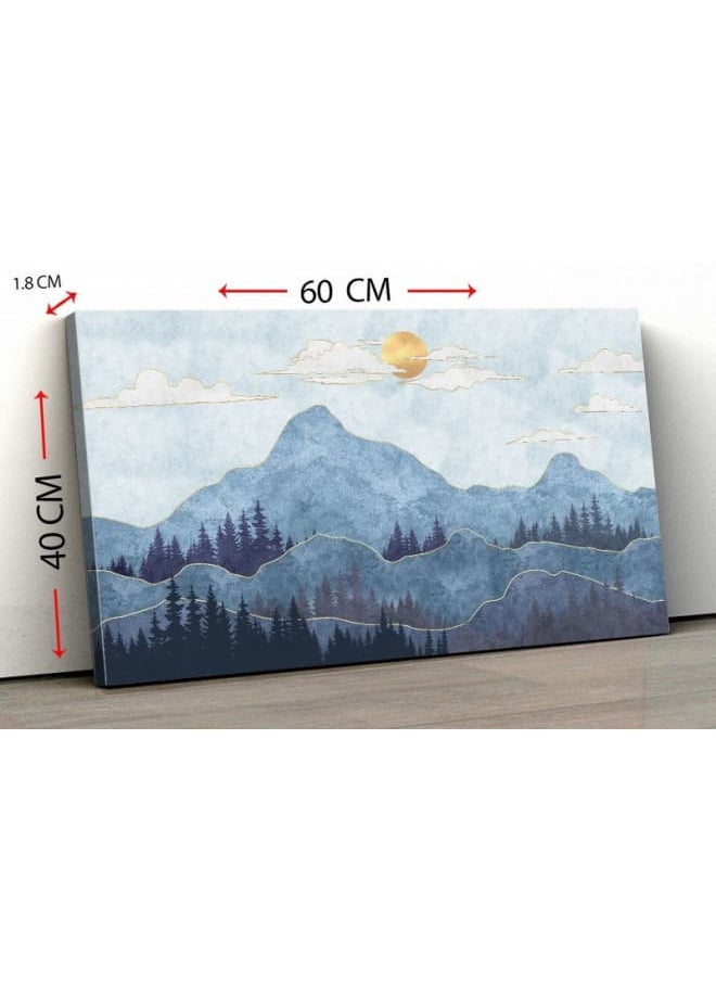 Canvas Wall Art, Abstract Framed Portrait of Silhouettes of mountains with trees 120x80cm