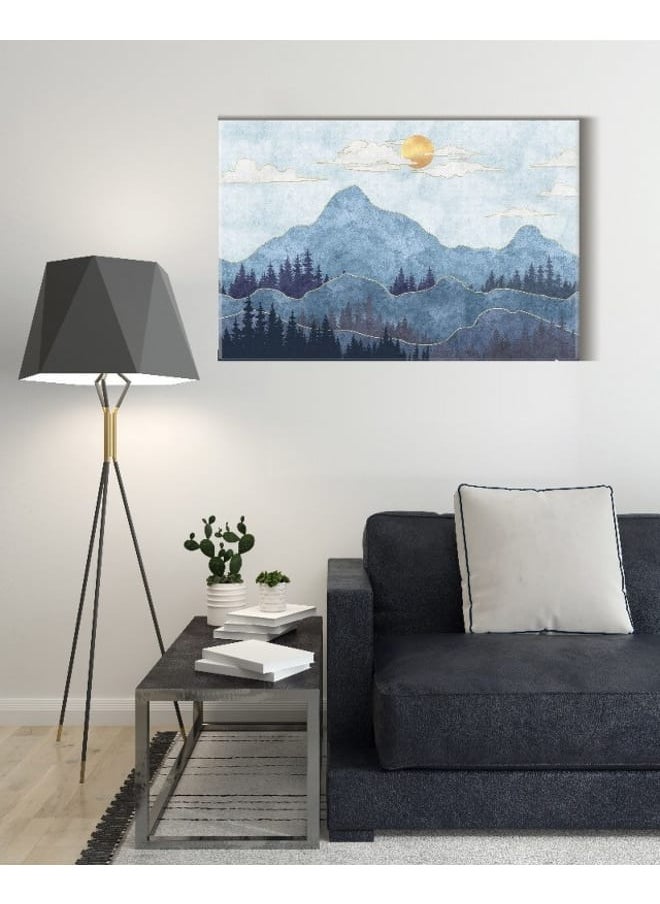 Canvas Wall Art, Abstract Framed Portrait of Silhouettes of mountains with trees 120x80cm