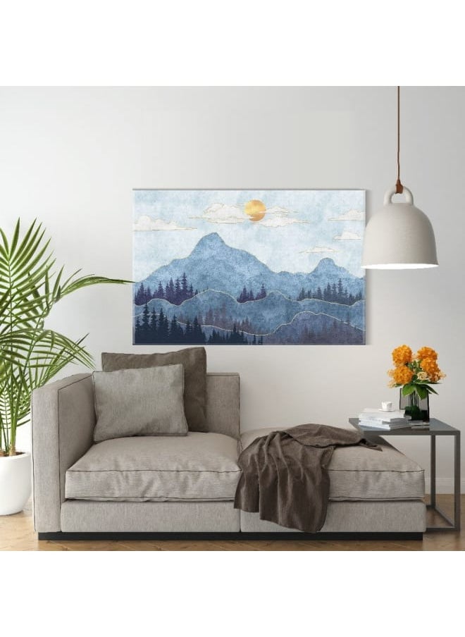Canvas Wall Art, Abstract Framed Portrait of Silhouettes of mountains with trees 120x80cm