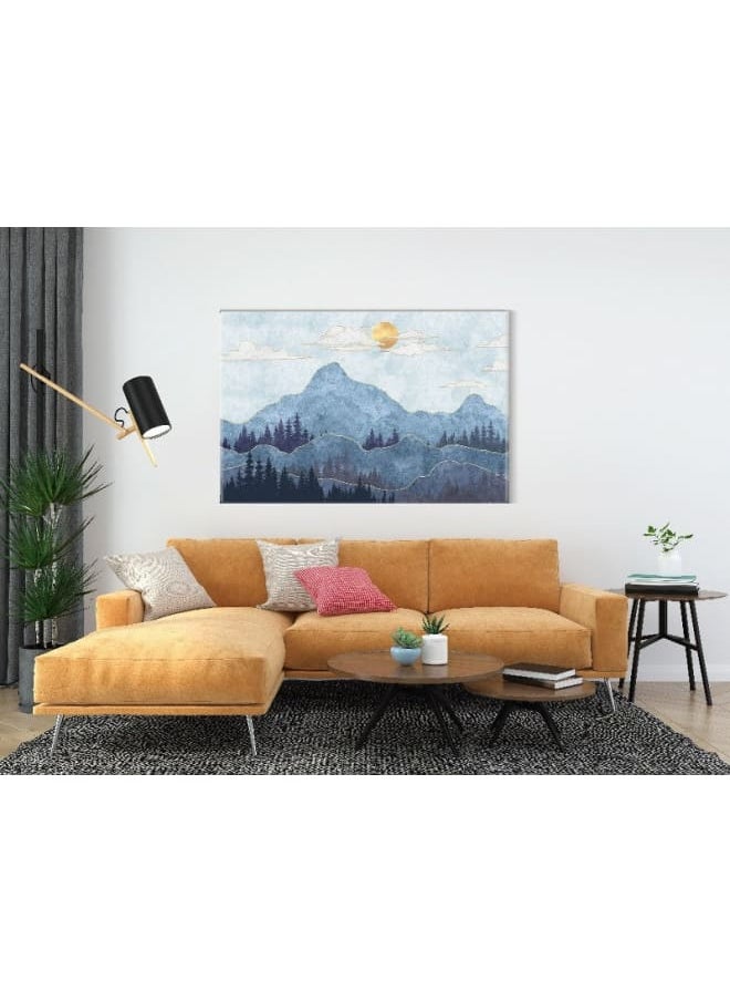 Canvas Wall Art, Abstract Framed Portrait of Silhouettes of mountains with trees 120x80cm
