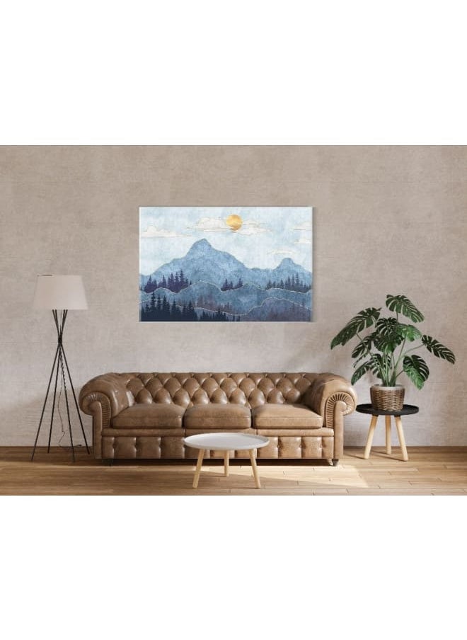 Canvas Wall Art, Abstract Framed Portrait of Silhouettes of mountains with trees 120x80cm
