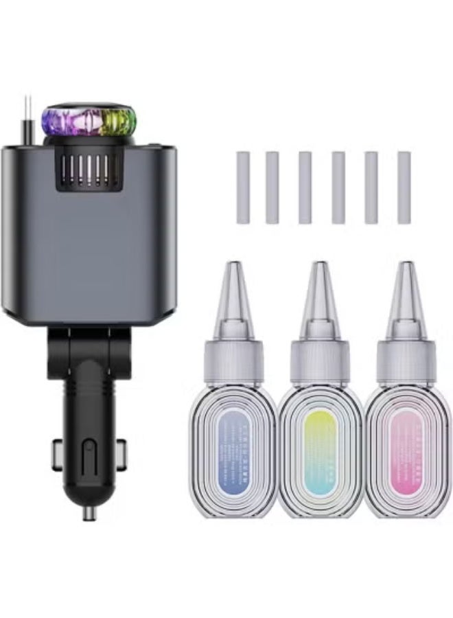 ELTRAZONE D1 5-in-1 Car Charger with Aroma Diffuser, Starlight Laser, Retractable Cable & Fast Charging, Black - Image 2