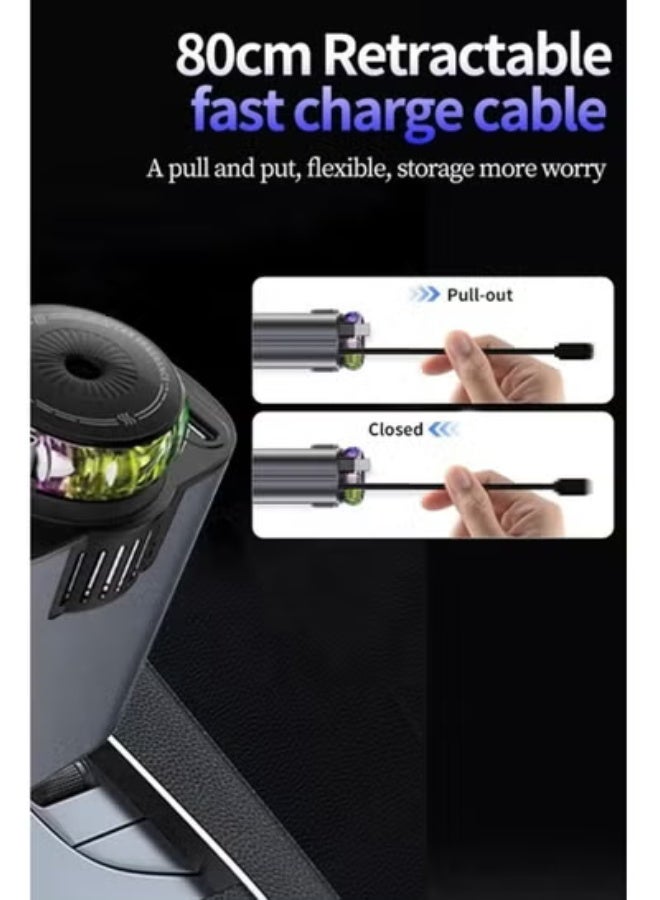 ELTRAZONE D1 5-in-1 Car Charger with Aroma Diffuser, Starlight Laser, Retractable Cable & Fast Charging, Black - Image 5
