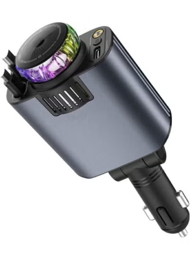 ELTRAZONE D1 5-in-1 Car Charger with Aroma Diffuser, Starlight Laser, Retractable Cable & Fast Charging, Black - Image 1