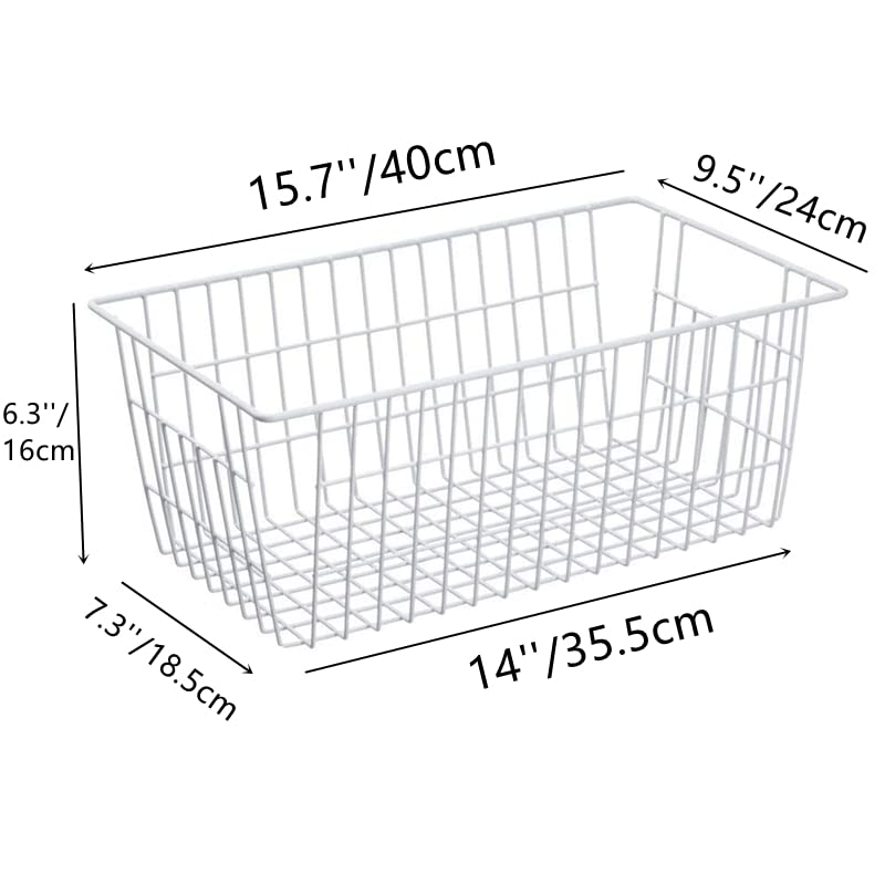 Slideep Farmhouse Metal Wire Basket, Fridge Freezer Storage Organizer Bins with Handles for Kitchen Cabinets, Pantry, Closets, Bedrooms, Bathrooms, White 3 Pack - Image 2