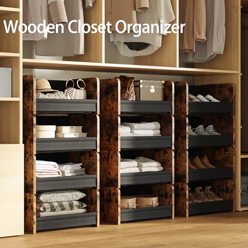 FOUCSSOMEI 4-Tier Stackable Closet Organizer and Storage Stackable Shelves – Heavy-Duty Darwers Wood & Metal, Easy Assembly, Space-Saving Vertical Storage for Bedroom, Closet, Patent Design - Image 5