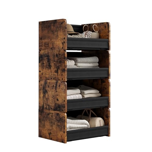 FOUCSSOMEI 4-Tier Stackable Closet Organizer and Storage Stackable Shelves – Heavy-Duty Darwers Wood & Metal, Easy Assembly, Space-Saving Vertical Storage for Bedroom, Closet, Patent Design - Image 1