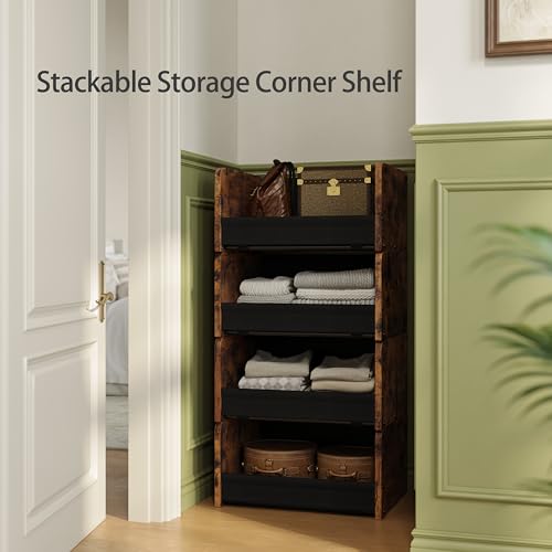 FOUCSSOMEI 4-Tier Stackable Closet Organizer and Storage Stackable Shelves – Heavy-Duty Darwers Wood & Metal, Easy Assembly, Space-Saving Vertical Storage for Bedroom, Closet, Patent Design - Image 2