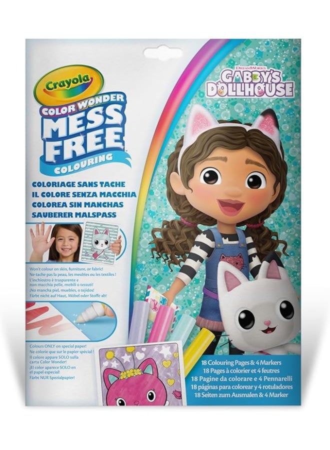 Color Wonder - Coloring Set with 18 Colouring Pages and 4 Markers Without Stain, Gabby's Dollhouse, Creative Activity for Children from 3 Years, International Version, 75-2816