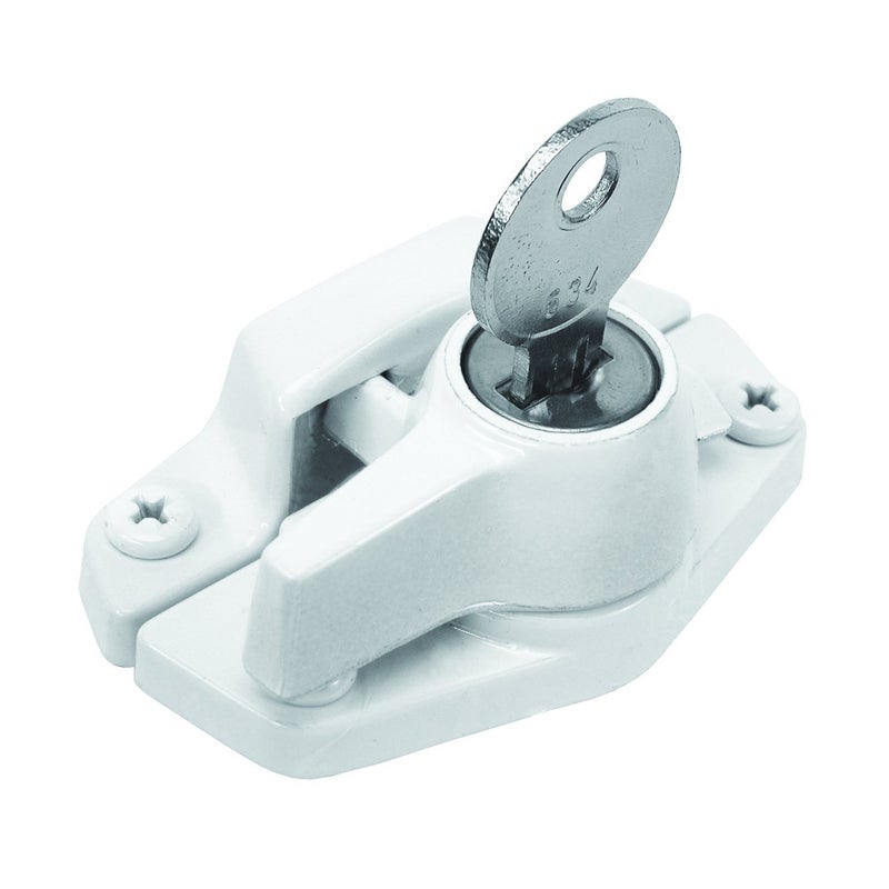 Prime-Line F 2646 Keyed Child-Proof Sash Lock, 2 In. Hole Centers, Diecast Zinc, Painted White, (Single Pack) - Image 1
