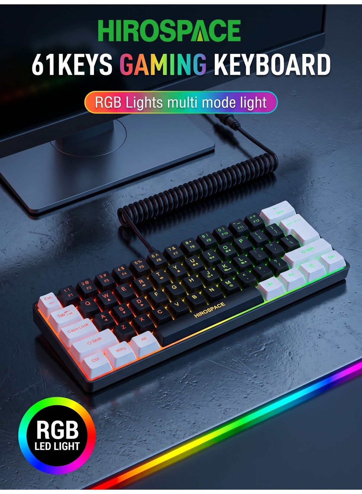 hirospace Hirospace 60 Wired Membrane Gaming Keyboard Z46175EF50FC7839132DDZ