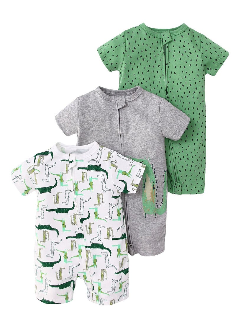 CICILADY Baby 3-Pack Short-Sleeve Onesies Bodysuit Baby Boy Girl Cotton Short Sleeve Zipper Rompers Infant 2-way Zippers Comfy Summer Jumpsuit