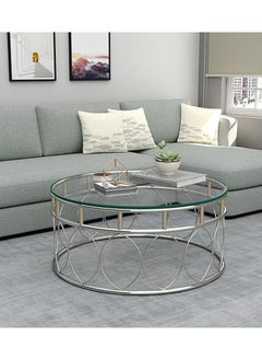 RIGID Stainless Steel Round Coffee Table with Glass Top  46x100x100cm  - Image 1