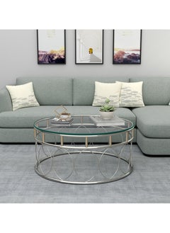 RIGID Stainless Steel Round Coffee Table with Glass Top  46x100x100cm  - Image 4