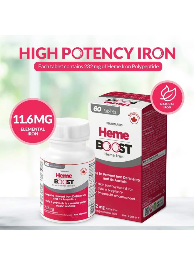 Heme Boost 11.6Mg (232Mg Iron) I 60 Tablets High Potency Natural Iron Supplement Absorption & Gentle On Stomach Pills For Adults Safe Use In Pregnancy - Image 3